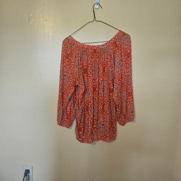 Lila Rose Size Small S Boho Blouse Top Red Rayon Spandex Boho Tunic Scoop Neck - Picture 6 of 9